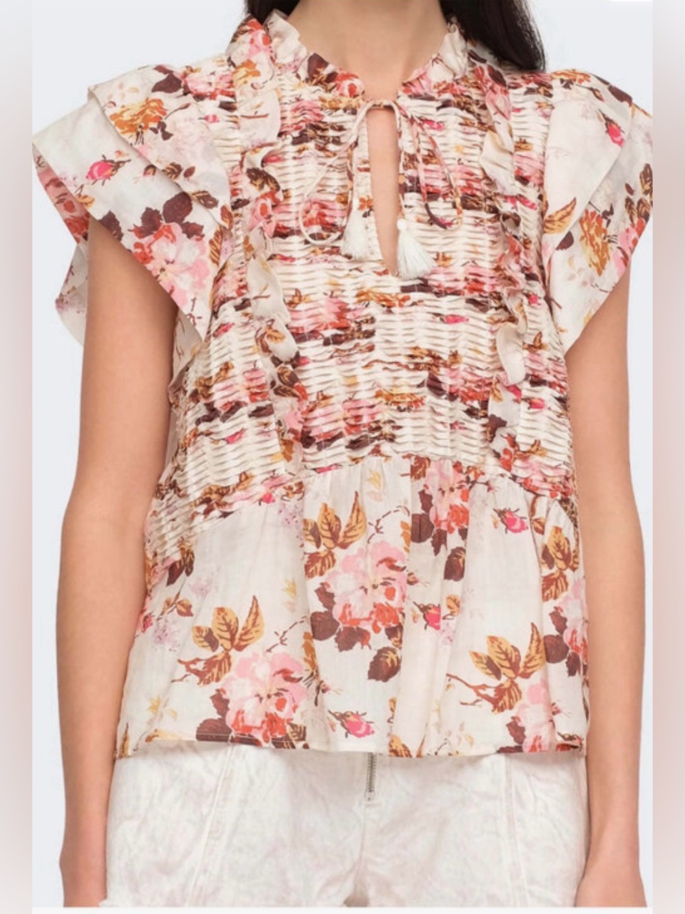 NWOT Sea NYC Esme Cream Floral Flutter Sleeve Top S